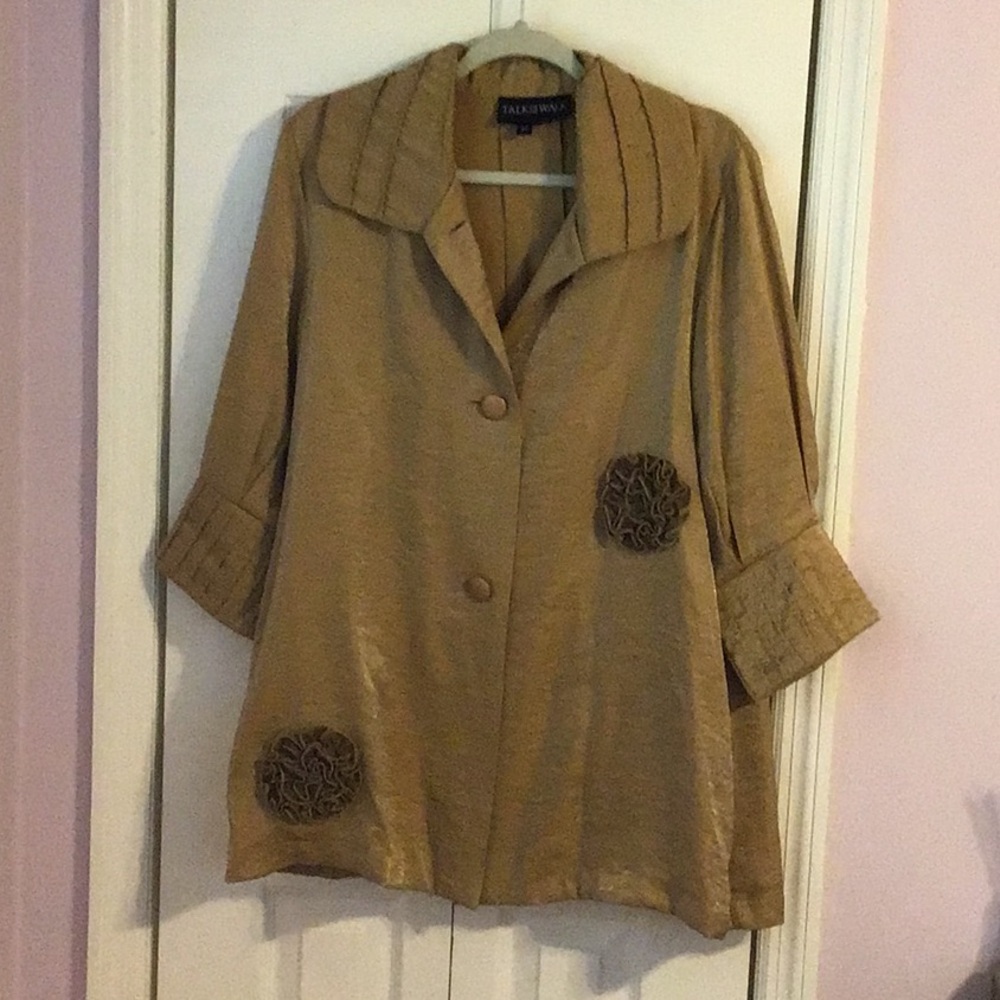 Talk of the Walk Gold Metallic Jacket with Floral Accents